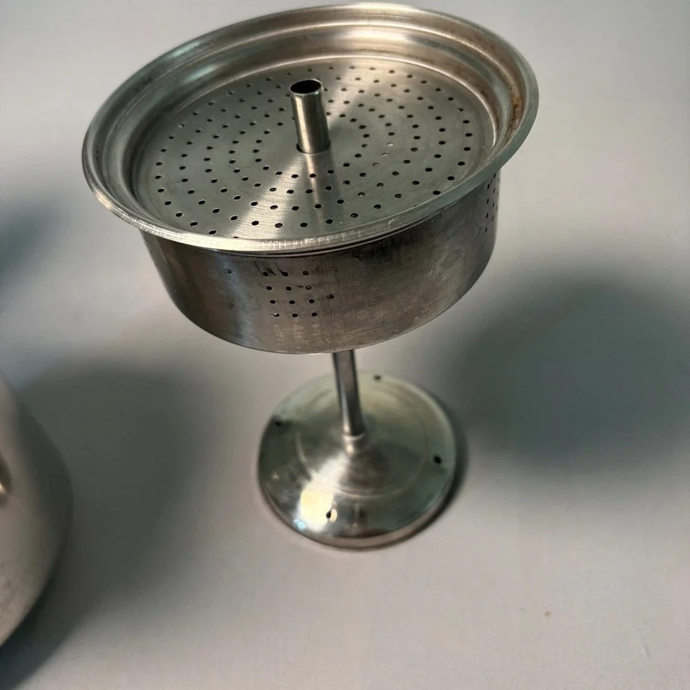 Vintage Stainless Steel Stovetop Coffee Percolator Wood Handle and Glass Knob